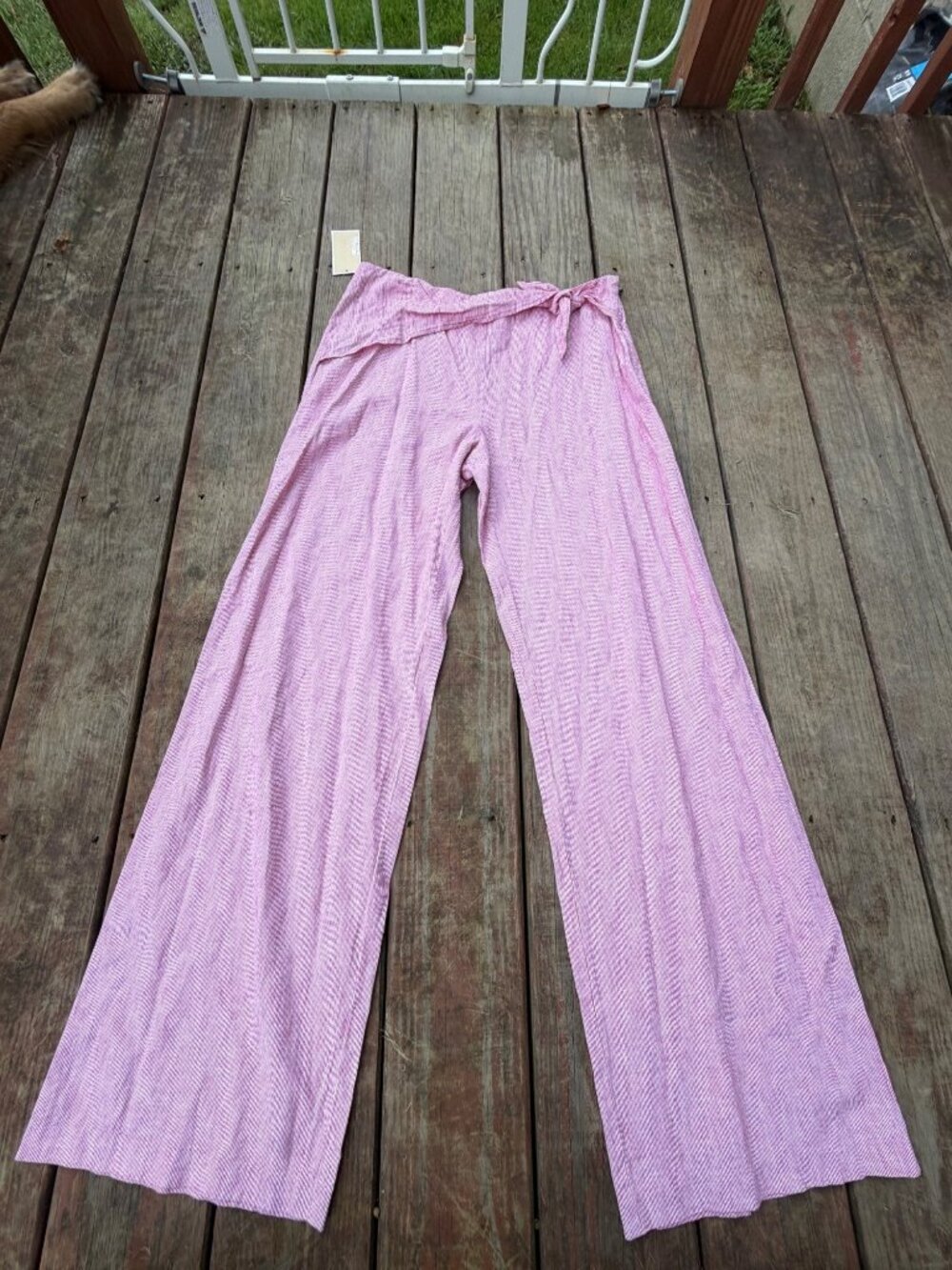 Michael Kors Womens Wide-Leg Pants Size 8 True Red Striped Tie-Waist NWT
